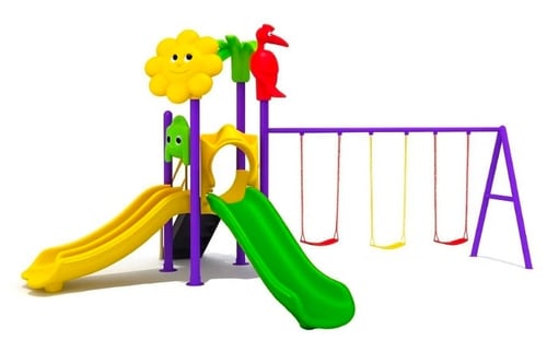 A beautiful group game, two slides with three swin...