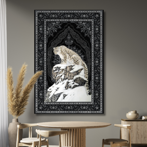 لوحة جدارية مطبوعة بخلفية سجاد وكولاج صورة فهد