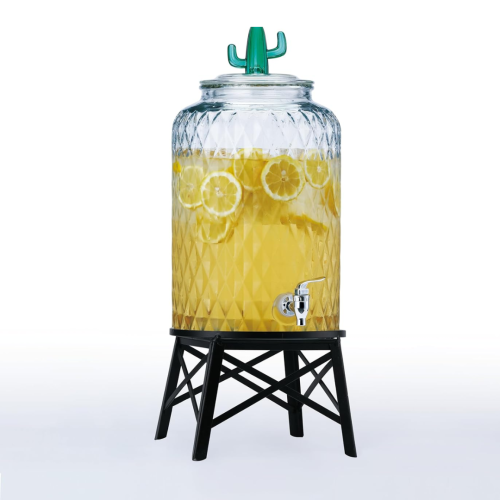 موزع مشروبات زجاج شفاف مع حامل معدني من السيف - سع...