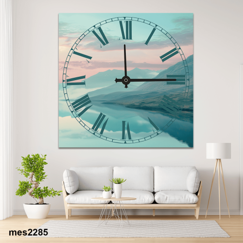 ساعة حائط أكريليك مربعة – مرآة الجبال الهادئة