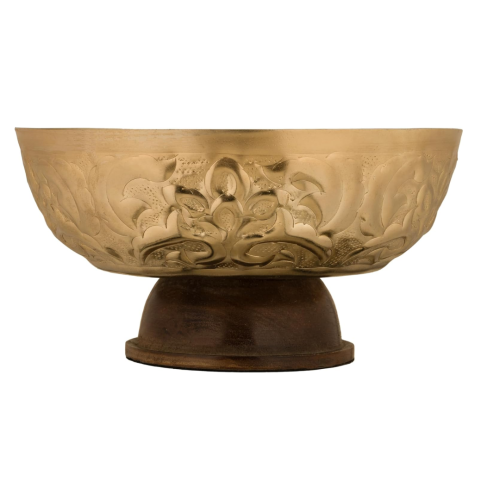 وعاء تقديم بقاعدة خشبية من السيف - لون ذهبي