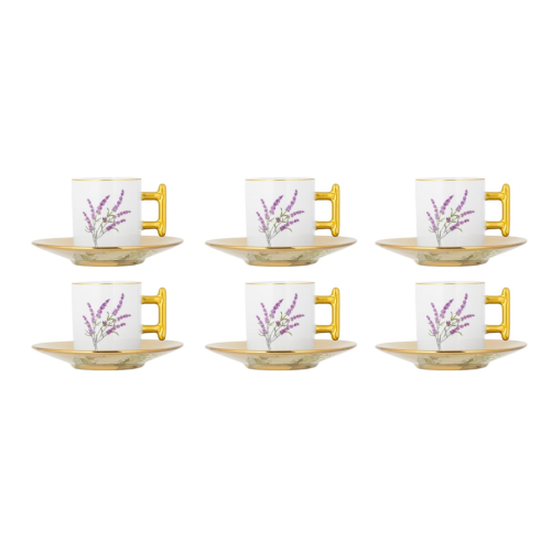 طقم فناجين قهوة بورسلين من السيف - لون ذهبي