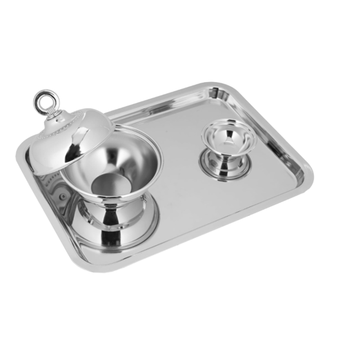 صينية تقديم مستطيلة مع وعاء تمر ووعاء صغير من السي...