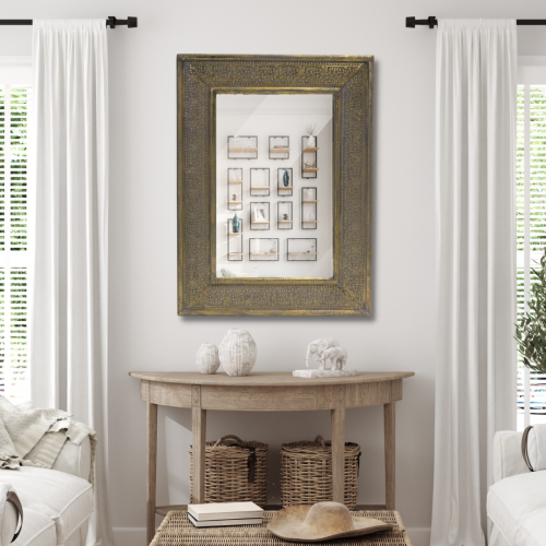 مرايا نحاس مزخرف معتق لون نحاسي