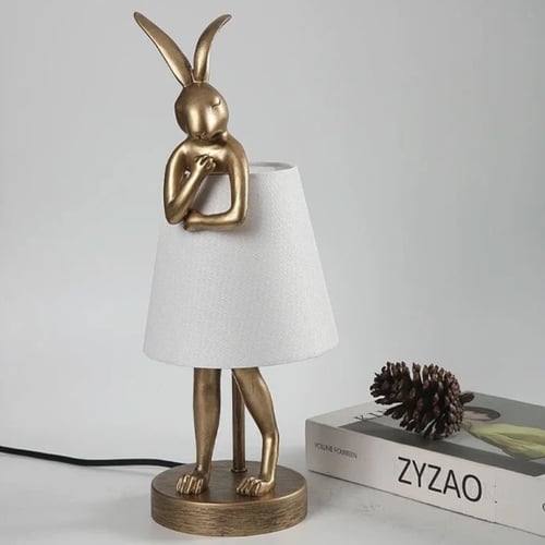 اضاءة ستاند ابجورة تصميم ارنب متكتف لون ذهبي - متو...