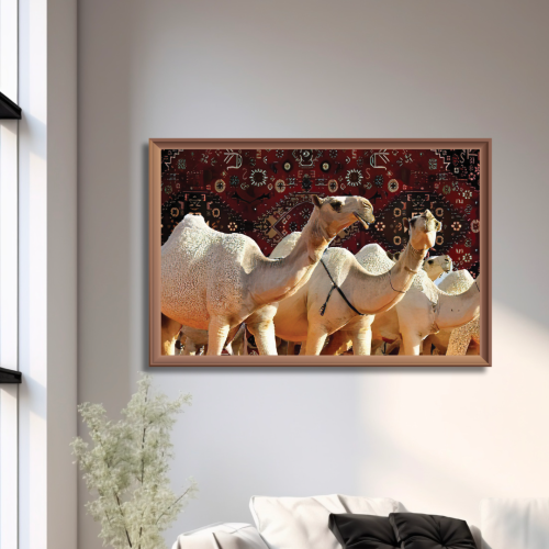 لوحة جدارية كنفاس مطبوعة وديكور نقشة النوق مع السد...