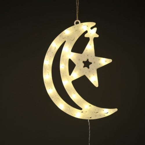 زينة رمضان - هلال مع نجمة - إضاءة صفراء LED مع خيا...