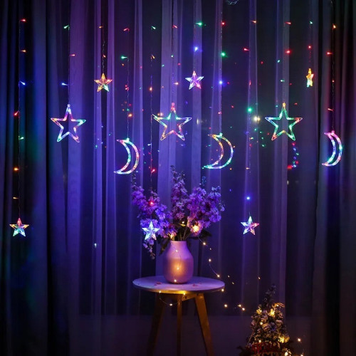 سلسلة اضواء ملونة LED على شكل نجوم وقمر ستارة مضيئ...