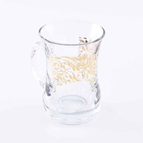 طقم مجات كاسات زجاجية بزخرفة ذهبية انيقة من اوراق...