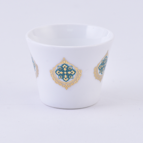 طقم فناجين قهوة عربية بورسلان مذهب تركواز بزخرفة ه...