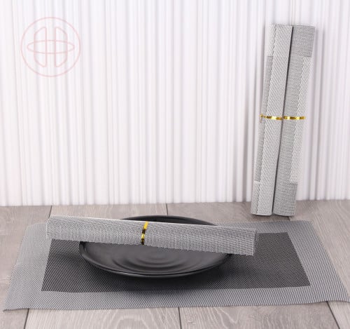 طقم 4 قطعه رول مفرش طاولة طعام رمادي