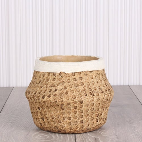 حوض اصيص فخار خارجي وداخلي متعرج- بني منقوش بإطار...