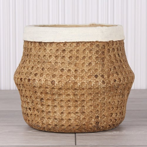 حوض اصيص فخار خارجي وداخلي متعرج- بني منقوش بإطار...