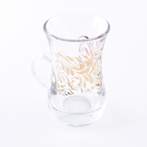 طقم كاسات شاي بيد بزخرفة ذهبية انيقة من اوراق الاش...