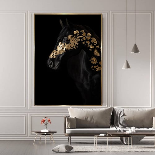 لوحة جدارية مطبوعة - خيل اسود بتصميم عصري