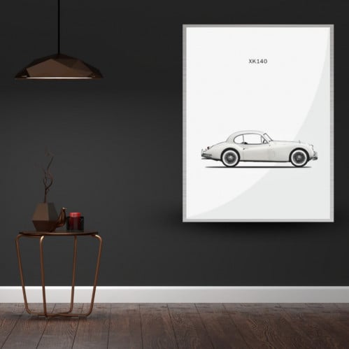 سيارة بيضاء XK140 - لوحة كانفس جدارية