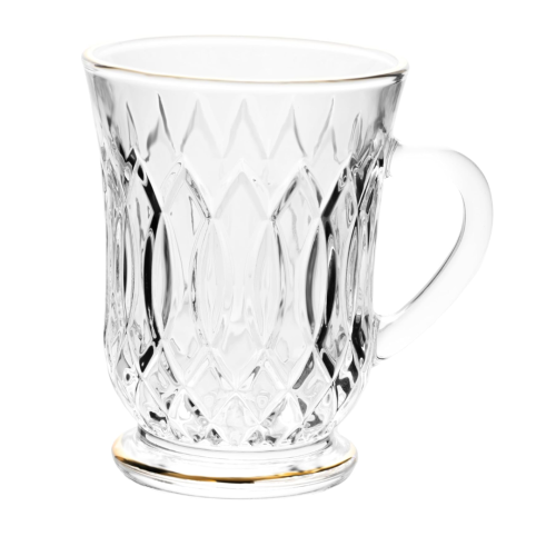 طقم اكواب شاي زجاجية شفافة خط ذهبي من السيف - 6 قط...