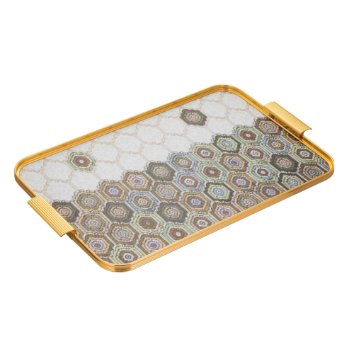 صينية تقديم مستطيلة مزخرفة بمقابض جانبية من السيف