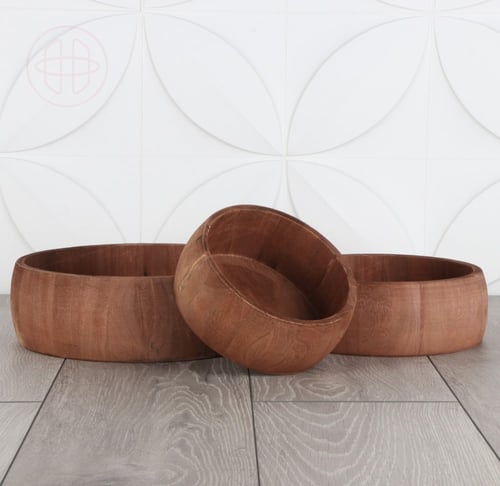 طقم أواني مطبخ خشبية دائرية مفتوحة - 3 قطع