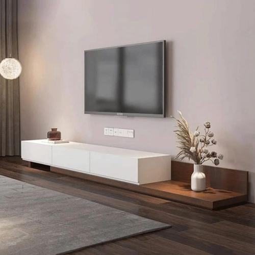 طاولة تلفزيون خشبي وابيض - مقاس 210 *40 *35