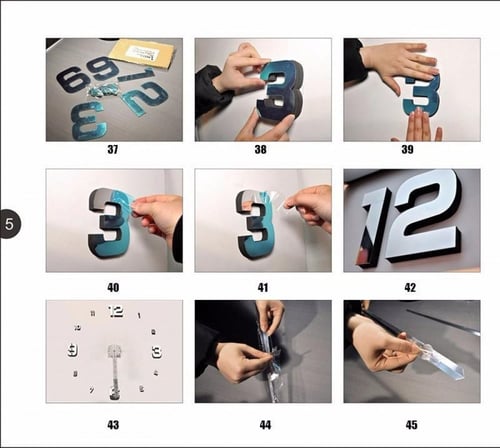 ساعة جدارية لاصقة 3D لون فضي سهلة التركيب