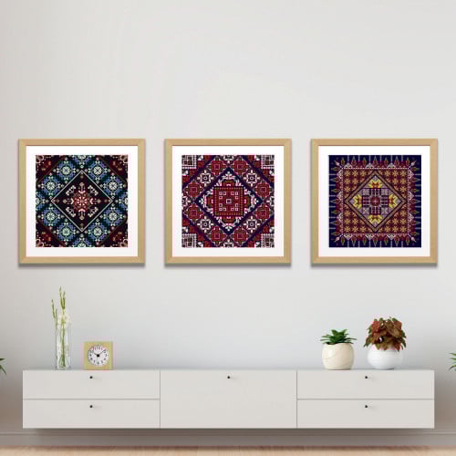 جدارية طقم من 3 لوحات مطبوعة ديكور تراثي- كانفاس ا...
