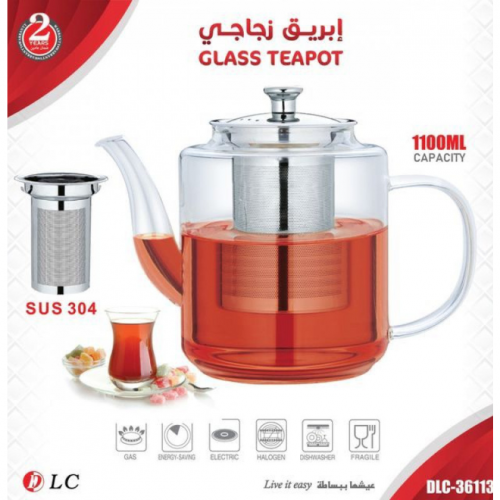 ابريق شاي زجاجي فضي مقاوم للحرارة من دي ال سي - سع...