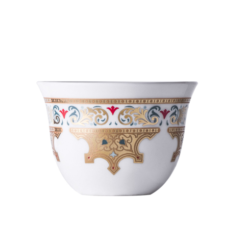 طقم فناجين قهوة عربية بورسلان فاخر بزخرفة ذهبية مف...