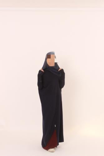 Navy Abaya with Burgundy Hem