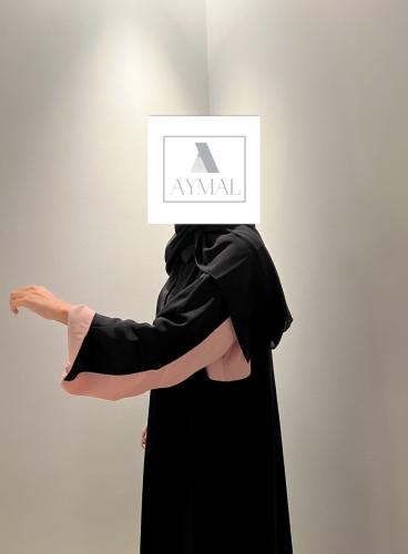 Black abaya with pink & black split sleeves