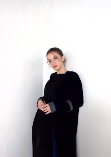 Navy & Grey velvet abaya