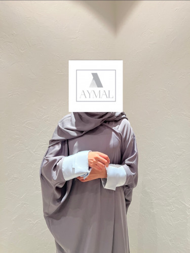 Grey abaya with sky-blue sleeves