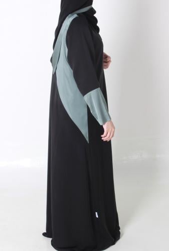 Black abaya with sage green detail