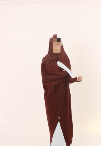 Burgundy Abaya with Sky Blue Hem