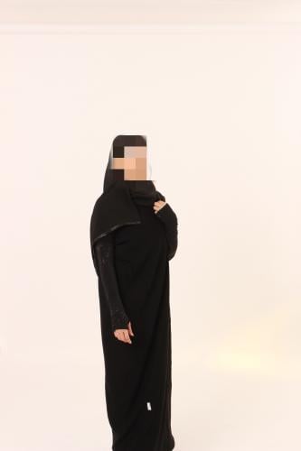 Black Abaya with Rhinestone Sleeves