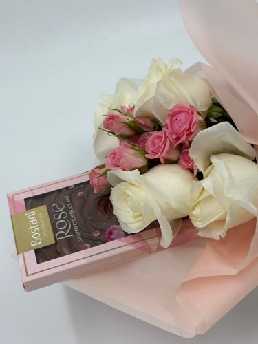 باقة ورد مع شوكولاته بستاني