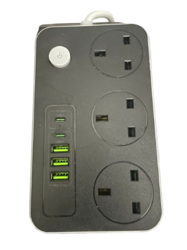 وصلة طاقة مع 3 مقابس و 3 مداخل يو اس بي و مدخلين ت...