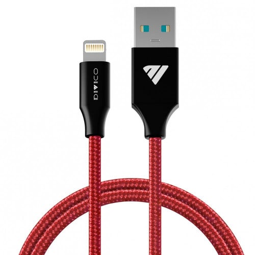 سلك شحن ونقل بيانات للايفون - نايلون أحمر 1متر - D...