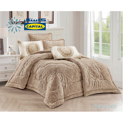 طقم مفرش VIP شتوي مخمل بيج نفرين 6 قطع