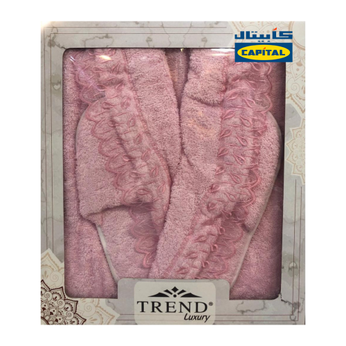 روب استحمام مطرز سميك 3 قطع-وردي