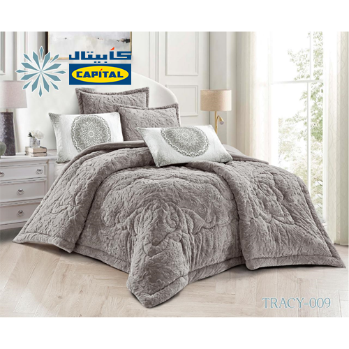 طقم مفرش VIP شتوي مخمل رصاصي فاخر نفرين 6 قطع