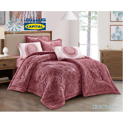 طقم مفرش VIP شتوي مخمل فوشي نفرين 6 قطع