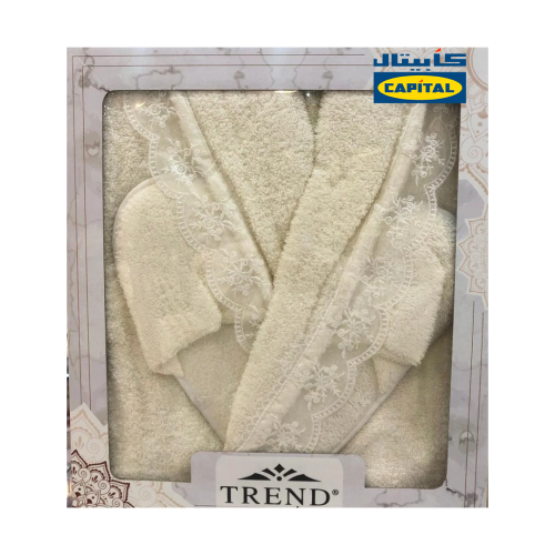 روب استحمام مطرز سميك 3 قطع-كريمي بتطريز