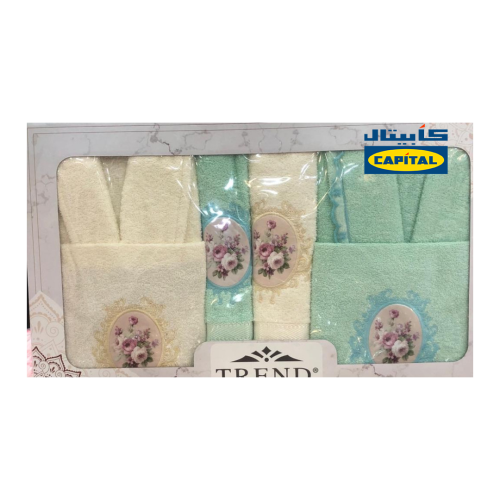 طقم ارواب 10 قطع قطن 100% - تركواز/بيج