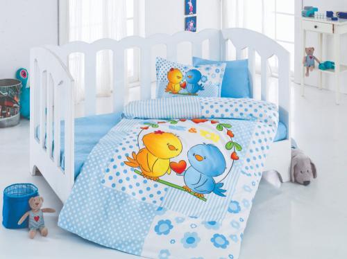 مفرش اطفال العصافير سماوي 4 قطع