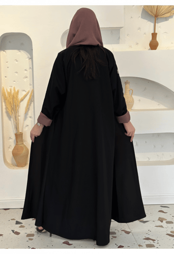 عباية وجهين ملونة اسود مع لحمي (دبل فيس )