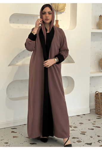 عباية وجهين ملونة اسود مع لحمي (دبل فيس )