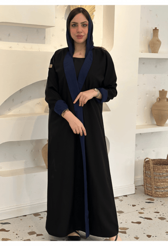 عباية وجهين ملونة اسود كحلي (دبل فيس )