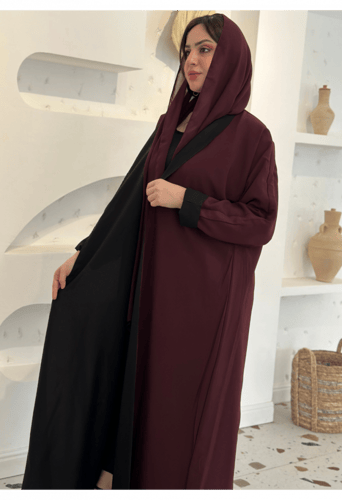 عباية وجهين ملونة اسود مع عنابي (دبل فيس )