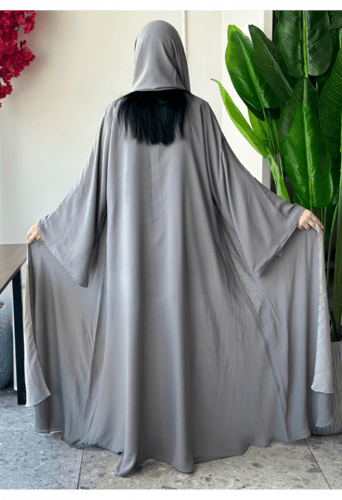 عباية دبل فيس بدرجات الرمادي الفاتح والغامق